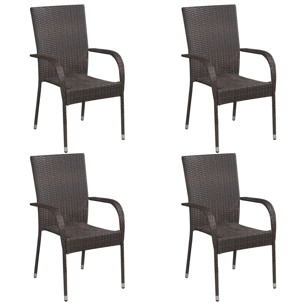 5 Piece Garden Dining Set Poly Rattan Brown