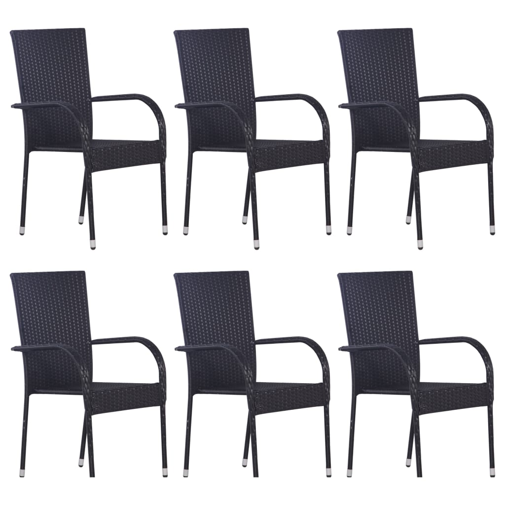 7 Piece Garden Dining Set Poly Rattan Black