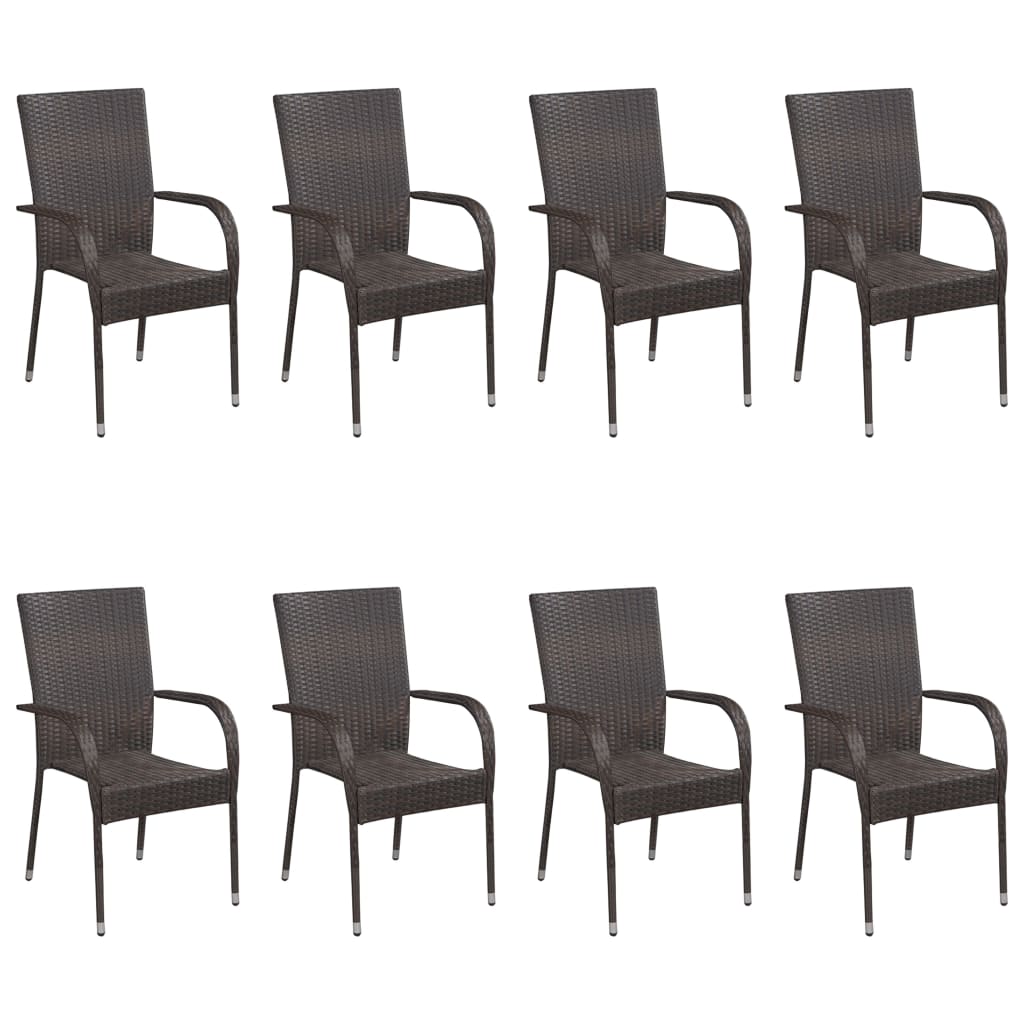 9 Piece Garden Dining Set Poly Rattan Brown