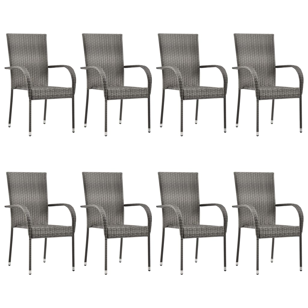 9 Piece Garden Dining Set Poly Rattan Grey