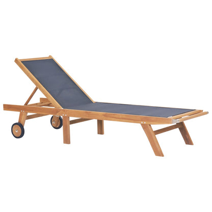 Folding Sun Loungers with Wheels 2 pcs Solid Teak and Textilene