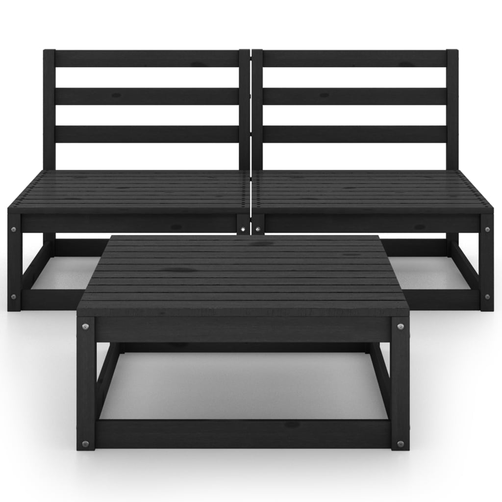 3 Piece Garden Lounge Set Black Solid Pinewood