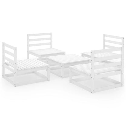 5 Piece Garden Lounge Set White Solid Wood Pine