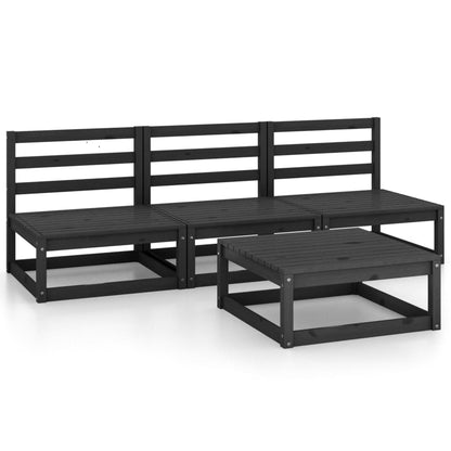 4 Piece Garden Lounge Set Black Solid Pinewood