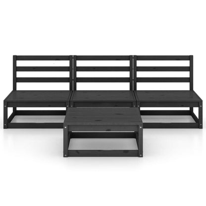 4 Piece Garden Lounge Set Black Solid Pinewood