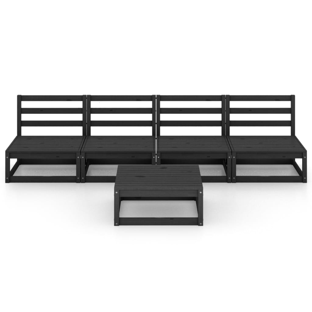 5 Piece Garden Lounge Set Black Solid Pinewood