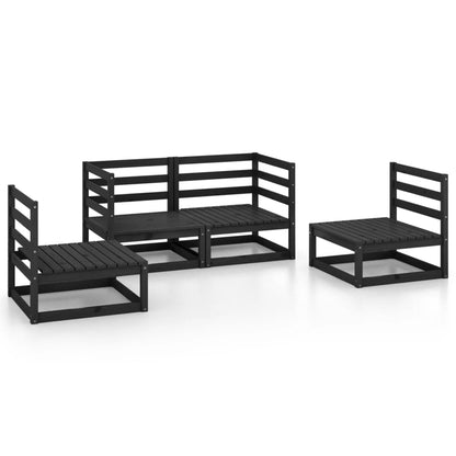 4 Piece Garden Lounge Set Black Solid Wood Pine