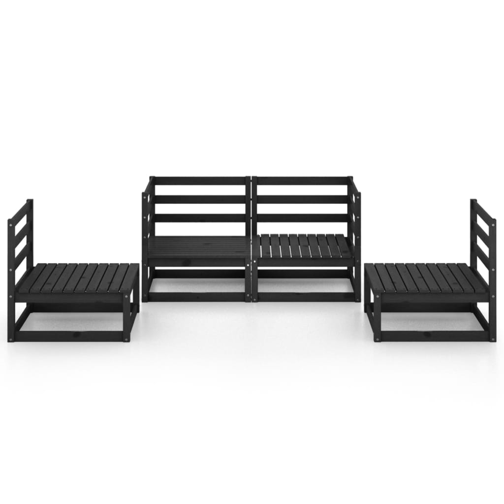 4 Piece Garden Lounge Set Black Solid Wood Pine