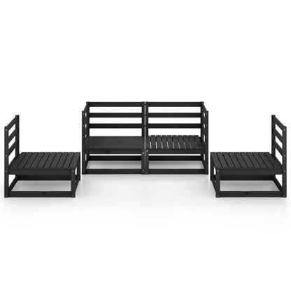 4 Piece Garden Lounge Set Black Solid Wood Pine