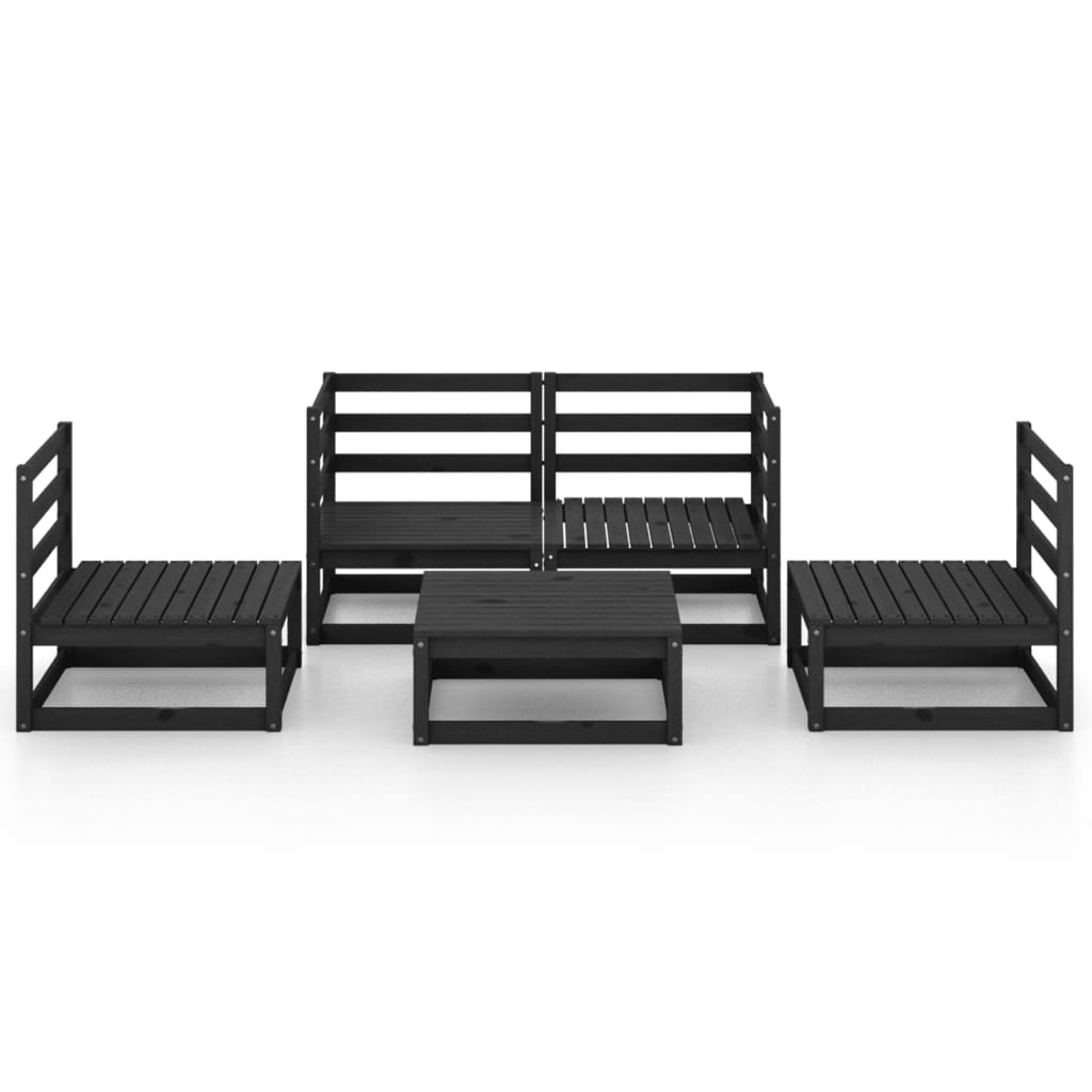 5 Piece Garden Lounge Set Black Solid Wood Pine