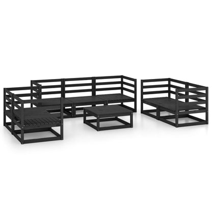 8 Piece Garden Lounge Set Black Solid Pinewood