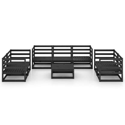 8 Piece Garden Lounge Set Black Solid Pinewood