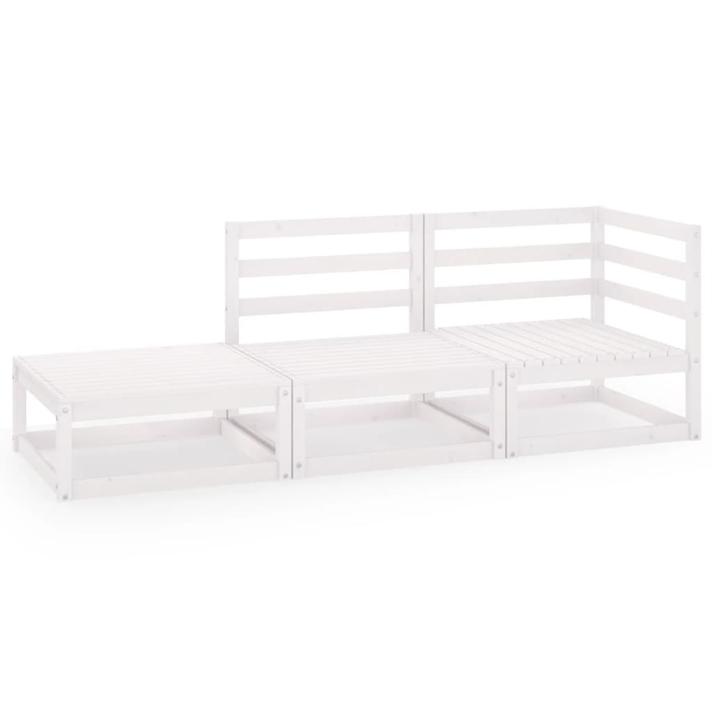 3 Piece Garden Lounge Set White Solid Pinewood