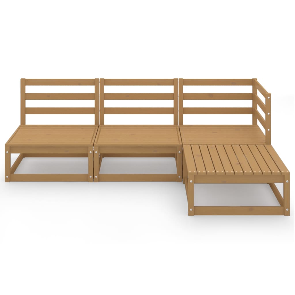 4 Piece Garden Lounge Set Honey Brown Solid Wood Pine