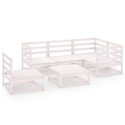 6 Piece Garden Lounge Set White Solid Pinewood