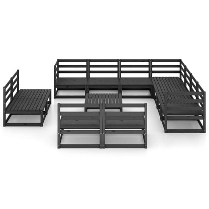 12 Piece Garden Lounge Set Black Solid Pinewood