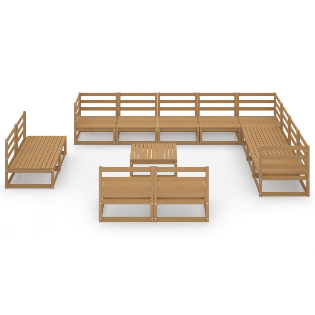 13 Piece Garden Lounge Set Honey Brown Solid Pinewood