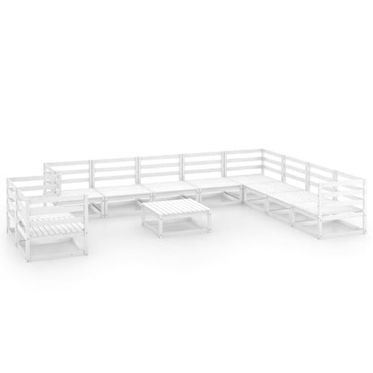 11 Piece Garden Lounge Set White Solid Pinewood