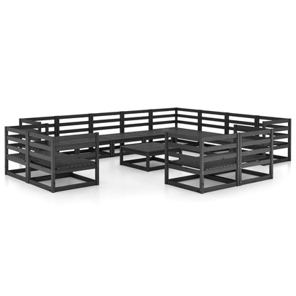 13 Piece Garden Lounge Set Black Solid Pinewood