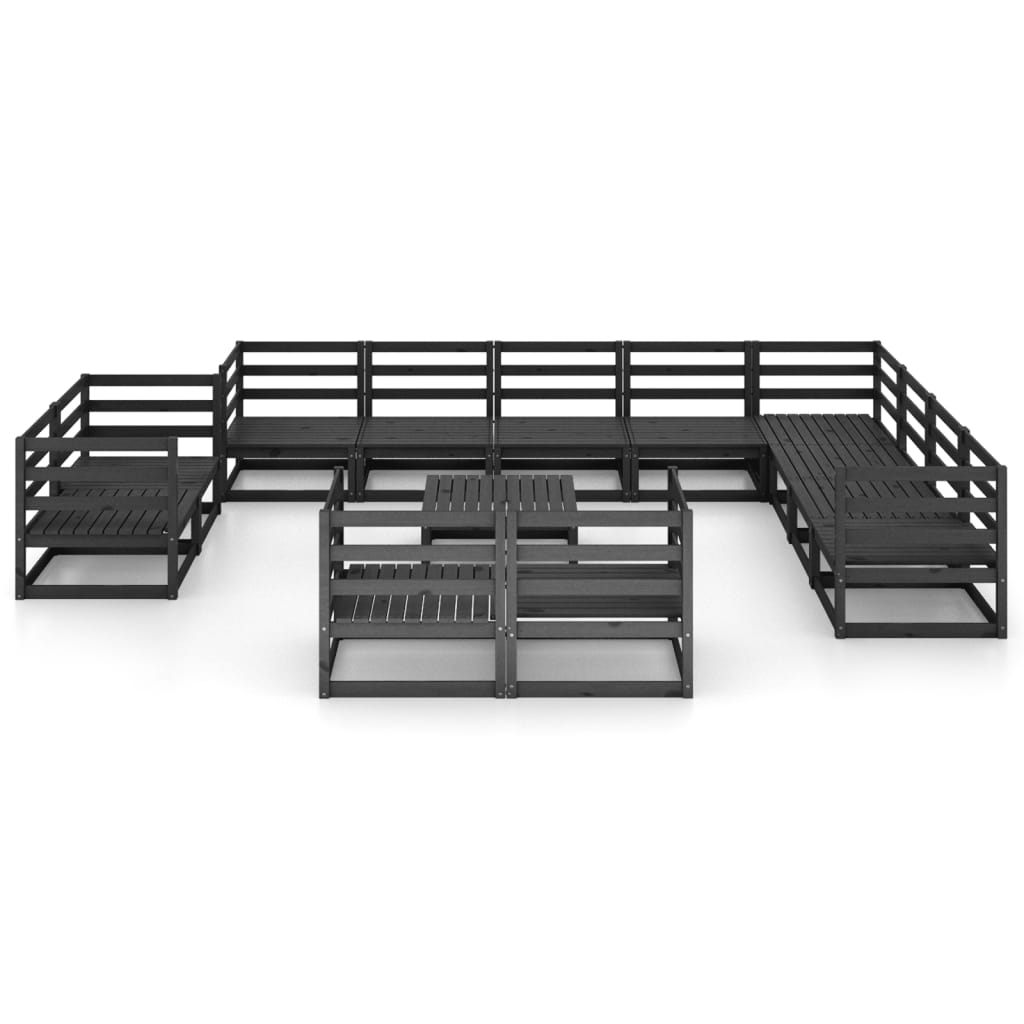 13 Piece Garden Lounge Set Black Solid Pinewood