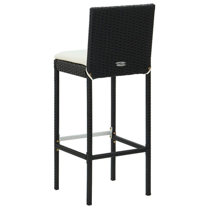 Garden Bar Stools with Cushions 2 pcs Black Poly Rattan