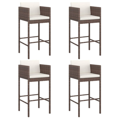 Bar Stools 4 pcs with Cushions Brown Poly Rattan