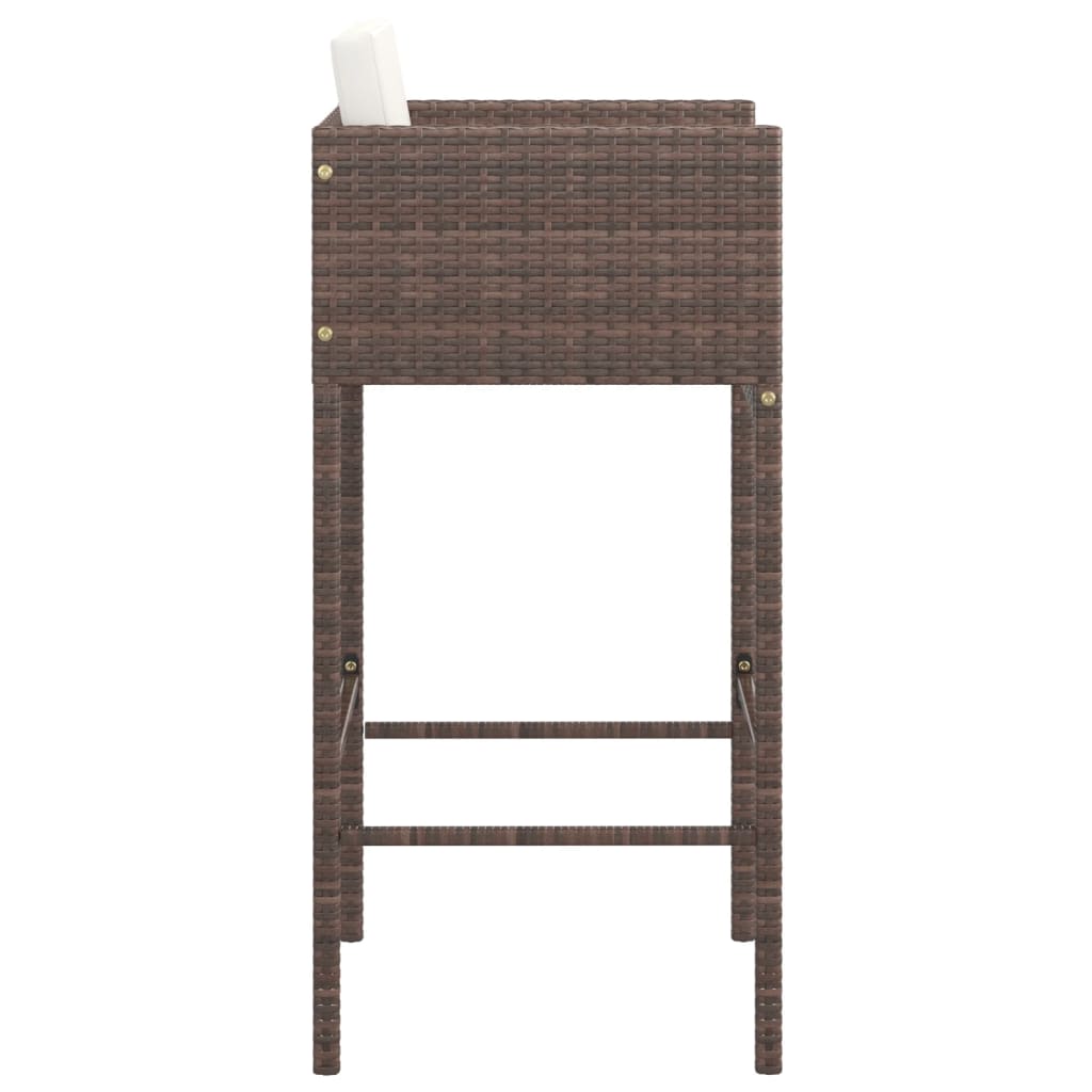 Bar Stools 4 pcs with Cushions Brown Poly Rattan