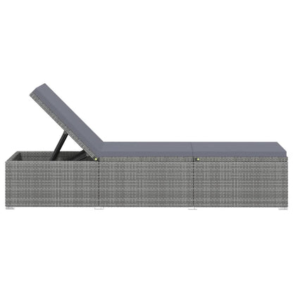 Sun Lounger with Dark Grey Cushion Poly Rattan Grey