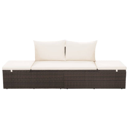 Outdoor Lounge Bed with Cushion & Pillows Poly Rattan Brown