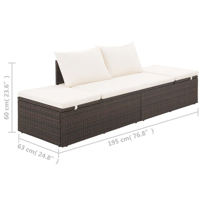 Outdoor Lounge Bed with Cushion & Pillows Poly Rattan Brown