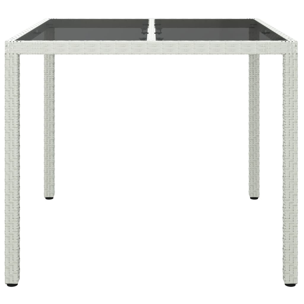 Garden Table 90x90x75 cm Tempered Glass and Poly Rattan White