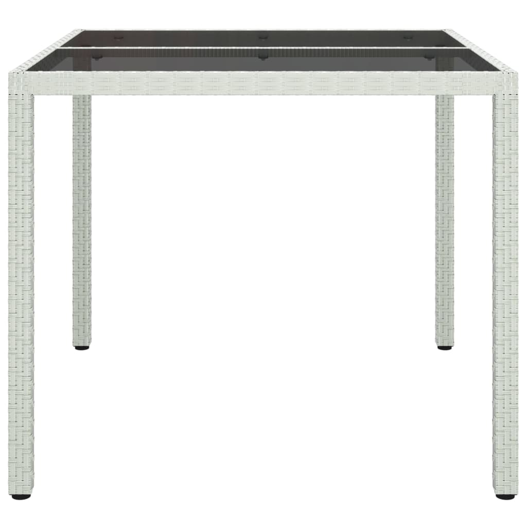 Garden Table 90x90x75 cm Tempered Glass and Poly Rattan White