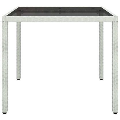 Garden Table 90x90x75 cm Tempered Glass and Poly Rattan White