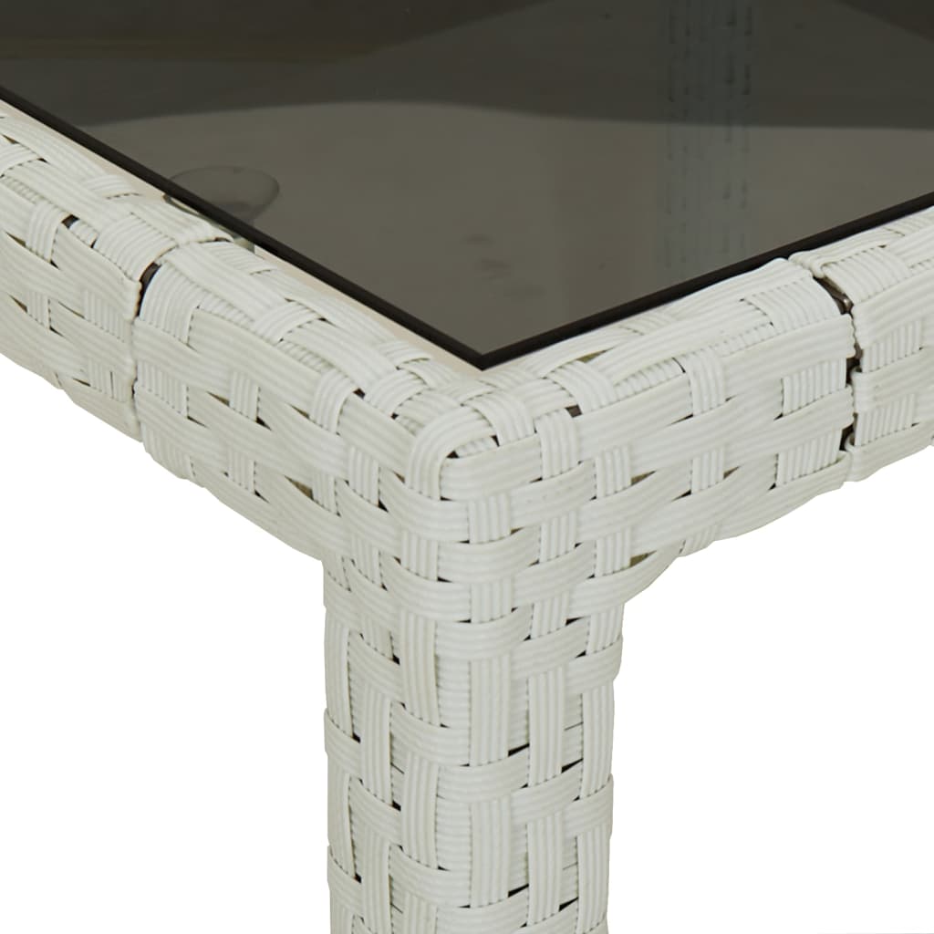 Garden Table 90x90x75 cm Tempered Glass and Poly Rattan White