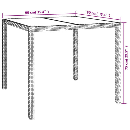 Garden Table 90x90x75 cm Tempered Glass and Poly Rattan White