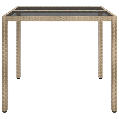 Garden Table 90x90x75 cm Tempered Glass and Poly Rattan Beige