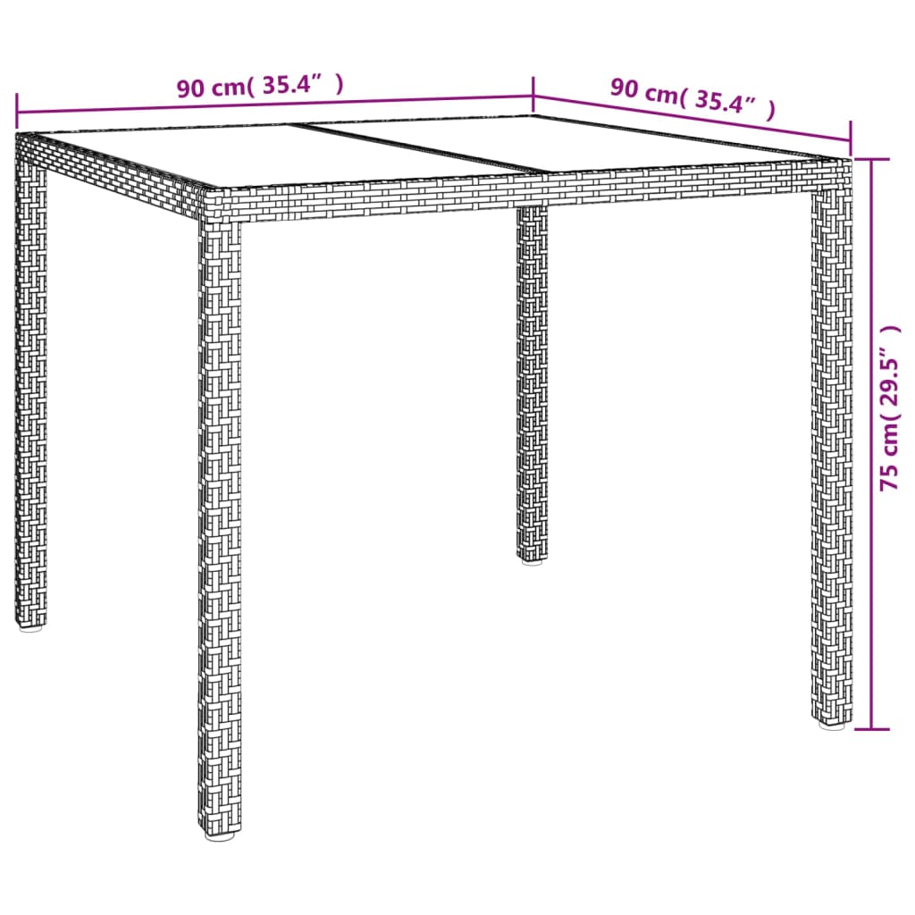 Garden Table 90x90x75 cm Tempered Glass and Poly Rattan Beige