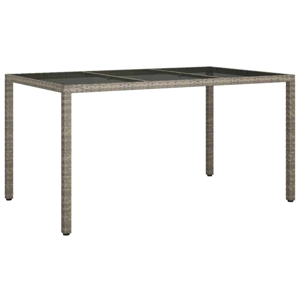 Garden Table 150x90x75 cm Tempered Glass and Poly Rattan Grey