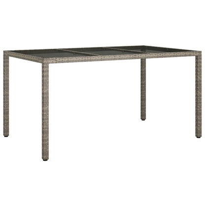 Garden Table 150x90x75 cm Tempered Glass and Poly Rattan Grey