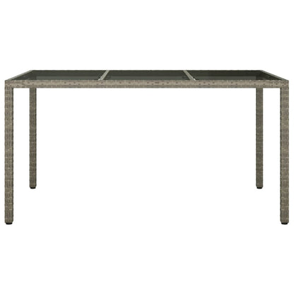 Garden Table 150x90x75 cm Tempered Glass and Poly Rattan Grey