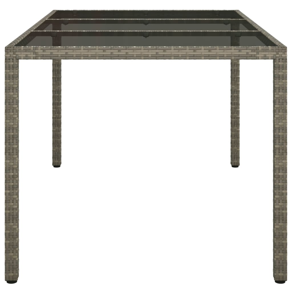 Garden Table 150x90x75 cm Tempered Glass and Poly Rattan Grey