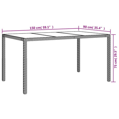 Garden Table 150x90x75 cm Tempered Glass and Poly Rattan Grey