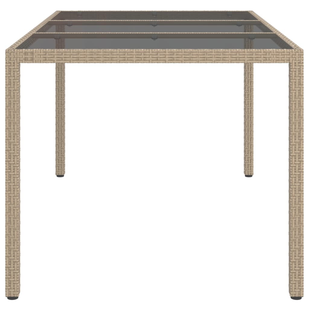 Garden Table 150x90x75 cm Tempered Glass and Poly Rattan Beige