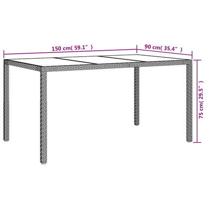 Garden Table 150x90x75 cm Tempered Glass and Poly Rattan Beige