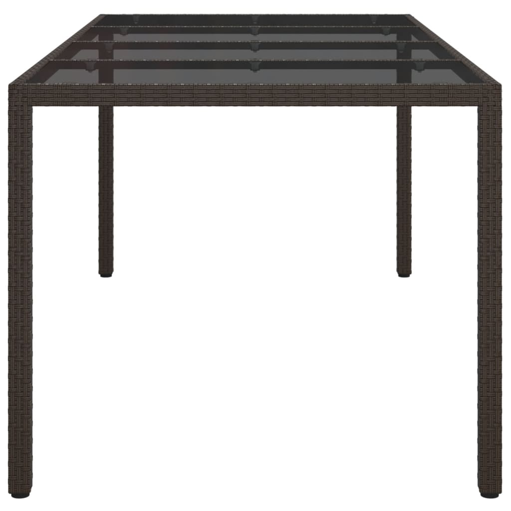 Garden Table Brown 190x90x75 cm Tempered Glass and Poly Rattan