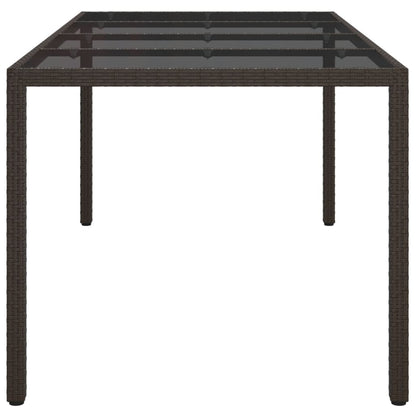 Garden Table Brown 190x90x75 cm Tempered Glass and Poly Rattan