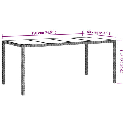 Garden Table Brown 190x90x75 cm Tempered Glass and Poly Rattan