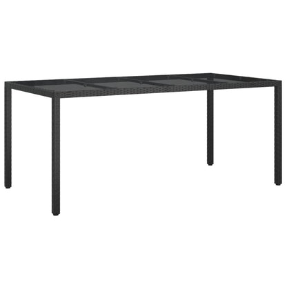 Garden Table Black 190x90x75 cm Tempered Glass and Poly Rattan