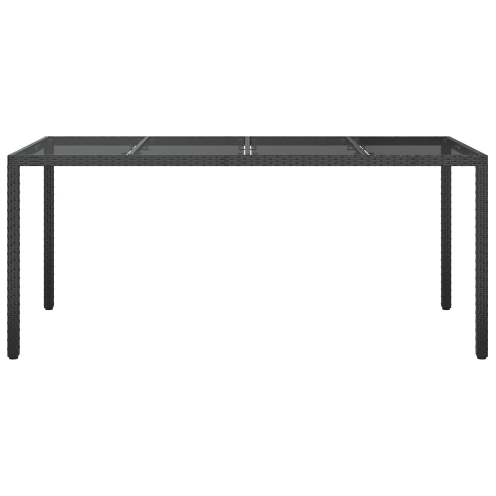 Garden Table Black 190x90x75 cm Tempered Glass and Poly Rattan