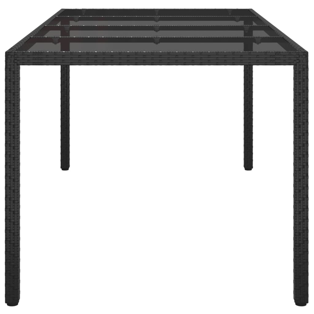 Garden Table Black 190x90x75 cm Tempered Glass and Poly Rattan